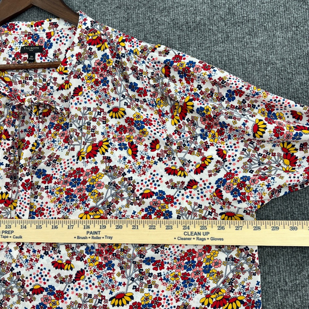 Talbots Floral Ditsy Blouse Womens 3X White Tie Neck Office‎ Preppy Cottage Boho - Picture 7 of 10